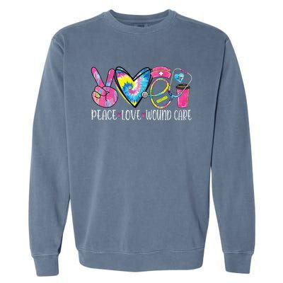 Peace Love Wound Care Nurse Nursing Heart Stethoscope Garment-Dyed Sweatshirt