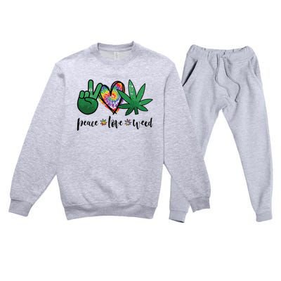 Peace Love Weed Marijuana Hippie Weed Cannabis 420 Stoner Premium Crewneck Sweatsuit Set