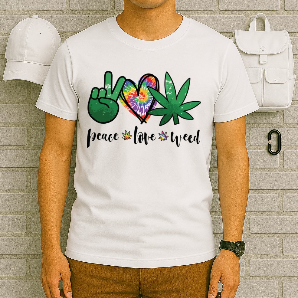 Peace Love Weed Marijuana Hippie Weed Cannabis 420 Stoner T-Shirt