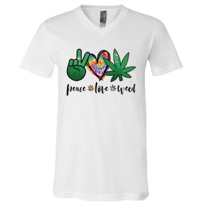 Peace Love Weed Marijuana Hippie Weed Cannabis 420 Stoner V-Neck T-Shirt