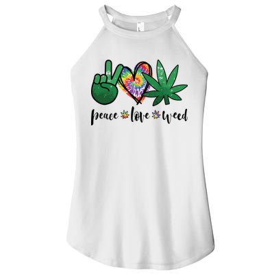 Peace Love Weed Marijuana Hippie Weed Cannabis 420 Stoner Women's Perfect Tri Rocker Tank