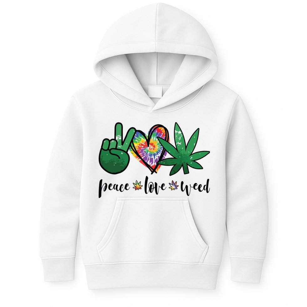 Peace Love Weed Marijuana Hippie Weed Cannabis 420 Stoner Kids Hoodie