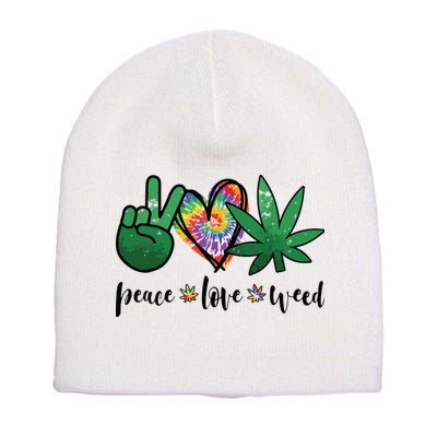 Peace Love Weed Marijuana Hippie Weed Cannabis 420 Stoner Short Acrylic Beanie