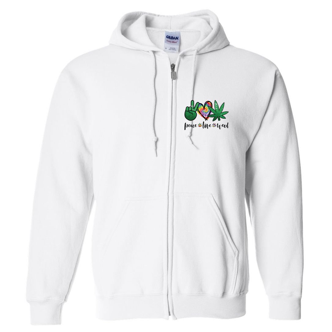 Peace Love Weed Marijuana Hippie Weed Cannabis 420 Stoner Full Zip Hoodie