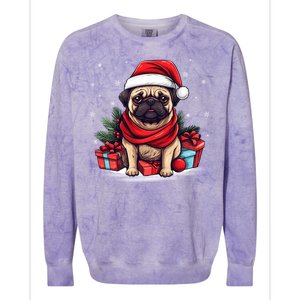 Pug Lover Xmas Decoration Santa Hat Pug Christmas Gift Colorblast Crewneck Sweatshirt