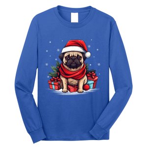 Pug Lover Xmas Decoration Santa Hat Pug Christmas Gift Long Sleeve Shirt