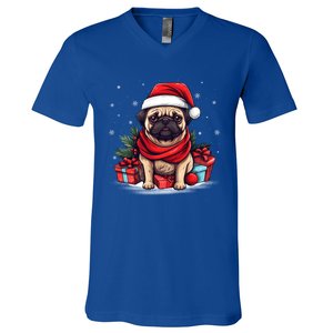 Pug Lover Xmas Decoration Santa Hat Pug Christmas Gift V-Neck T-Shirt