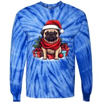 Pug Lover Xmas Decoration Santa Hat Pug Christmas Gift Tie-Dye Long Sleeve Shirt