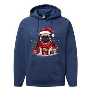 Pug Lover Xmas Decoration Santa Hat Pug Christmas Gift Performance Fleece Hoodie