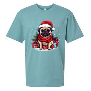 Pug Lover Xmas Decoration Santa Hat Pug Christmas Gift Sueded Cloud Jersey T-Shirt