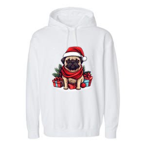 Pug Lover Xmas Decoration Santa Hat Pug Christmas Gift Garment-Dyed Fleece Hoodie