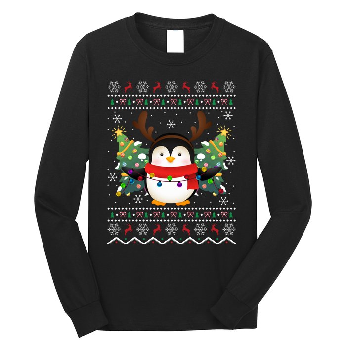 Penguin Lover Xmas Sweater Ugly Santa Penguin Christmas Long Sleeve Shirt