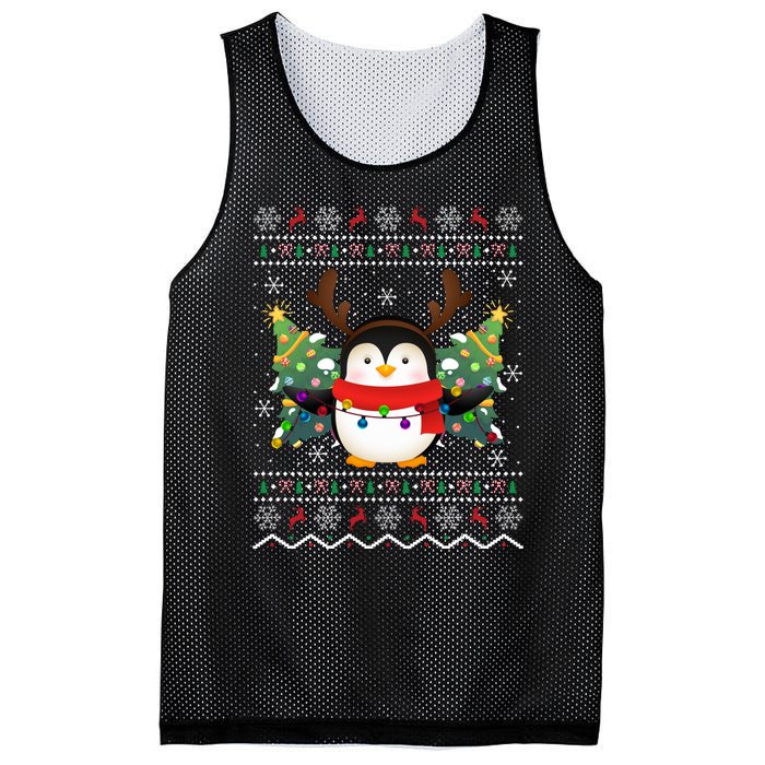 Penguin Lover Xmas Sweater Ugly Santa Penguin Christmas Mesh Reversible Basketball Jersey Tank