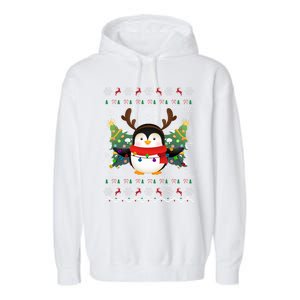 Penguin Lover Xmas Sweater Ugly Santa Penguin Christmas Garment-Dyed Fleece Hoodie