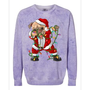 Pug Lover Xmas Family Matching Santa Pug Dabbing Christmas Gift Colorblast Crewneck Sweatshirt