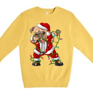 Pug Lover Xmas Family Matching Santa Pug Dabbing Christmas Gift Premium Crewneck Sweatshirt