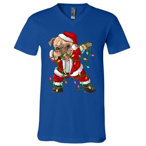 Pug Lover Xmas Family Matching Santa Pug Dabbing Christmas Gift V-Neck T-Shirt