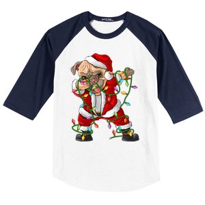 Pug Lover Xmas Family Matching Santa Pug Dabbing Christmas Gift Baseball Sleeve Shirt