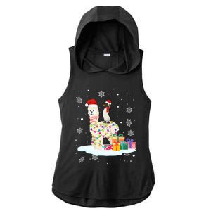 Penguins Lover Xmas Lighting Penguin Riding Llama Christmas Funny Gift Ladies PosiCharge Tri-Blend Wicking Draft Hoodie Tank