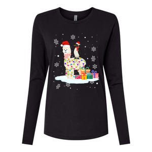 Penguins Lover Xmas Lighting Penguin Riding Llama Christmas Funny Gift Womens Cotton Relaxed Long Sleeve T-Shirt