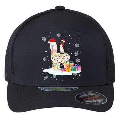 Penguins Lover Xmas Lighting Penguin Riding Llama Christmas Funny Gift Flexfit Unipanel Trucker Cap