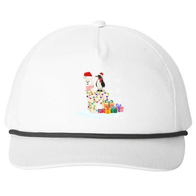 Penguins Lover Xmas Lighting Penguin Riding Llama Christmas Funny Gift Snapback Five-Panel Rope Hat