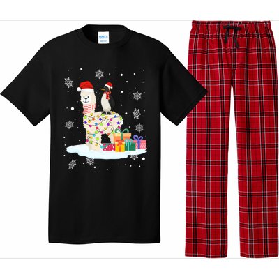 Penguins Lover Xmas Lighting Penguin Riding Llama Christmas Funny Gift Pajama Set