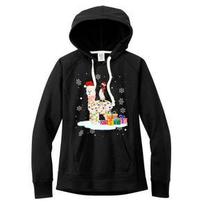 Penguins Lover Xmas Lighting Penguin Riding Llama Christmas Funny Gift Women's Fleece Hoodie