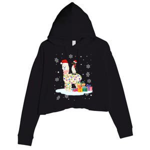 Penguins Lover Xmas Lighting Penguin Riding Llama Christmas Funny Gift Crop Fleece Hoodie