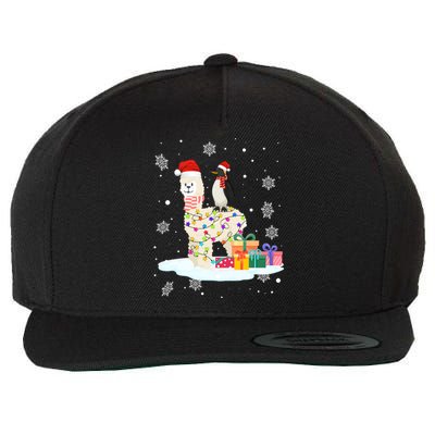 Penguins Lover Xmas Lighting Penguin Riding Llama Christmas Funny Gift Wool Snapback Cap