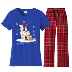 Penguins Lover Xmas Lighting Penguin Riding Llama Christmas Funny Gift Women's Flannel Pajama Set