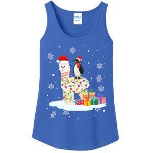 Penguins Lover Xmas Lighting Penguin Riding Llama Christmas Funny Gift Ladies Essential Tank