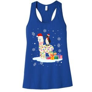 Penguins Lover Xmas Lighting Penguin Riding Llama Christmas Funny Gift Women's Racerback Tank