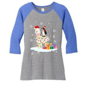 Penguins Lover Xmas Lighting Penguin Riding Llama Christmas Funny Gift Women's Tri-Blend 3/4-Sleeve Raglan Shirt