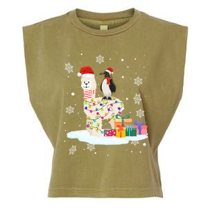 Penguins Lover Xmas Lighting Penguin Riding Llama Christmas Funny Gift Garment-Dyed Women's Muscle Tee