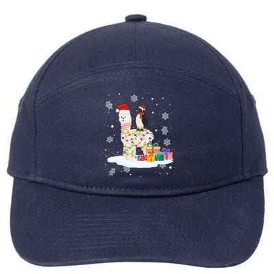 Penguins Lover Xmas Lighting Penguin Riding Llama Christmas Funny Gift 7-Panel Snapback Hat