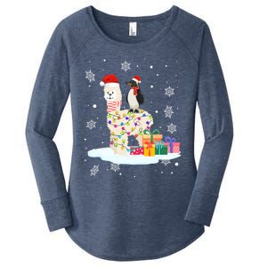 Penguins Lover Xmas Lighting Penguin Riding Llama Christmas Funny Gift Women's Perfect Tri Tunic Long Sleeve Shirt