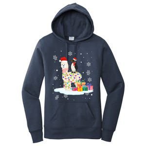 Penguins Lover Xmas Lighting Penguin Riding Llama Christmas Funny Gift Women's Pullover Hoodie