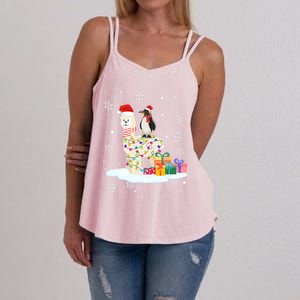 Penguins Lover Xmas Lighting Penguin Riding Llama Christmas Funny Gift Women's Strappy Tank