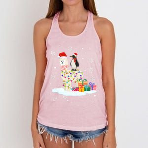 Penguins Lover Xmas Lighting Penguin Riding Llama Christmas Funny Gift Women's Knotted Racerback Tank