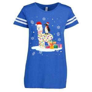 Penguins Lover Xmas Lighting Penguin Riding Llama Christmas Funny Gift Enza Ladies Jersey Football T-Shirt