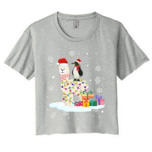 Penguins Lover Xmas Lighting Penguin Riding Llama Christmas Funny Gift Women's Crop Top Tee