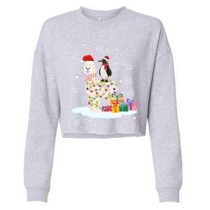 Penguins Lover Xmas Lighting Penguin Riding Llama Christmas Funny Gift Cropped Pullover Crew