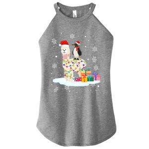 Penguins Lover Xmas Lighting Penguin Riding Llama Christmas Funny Gift Women's Perfect Tri Rocker Tank