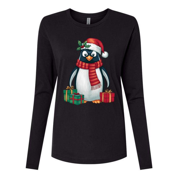 Penguin Lover Xmas Holiday Santa Emperor Penguin Christmas Womens Cotton Relaxed Long Sleeve T-Shirt