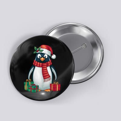 Penguin Lover Xmas Holiday Santa Emperor Penguin Christmas Button