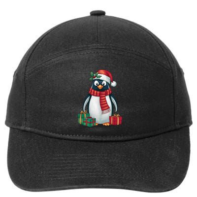 Penguin Lover Xmas Holiday Santa Emperor Penguin Christmas 7-Panel Snapback Hat