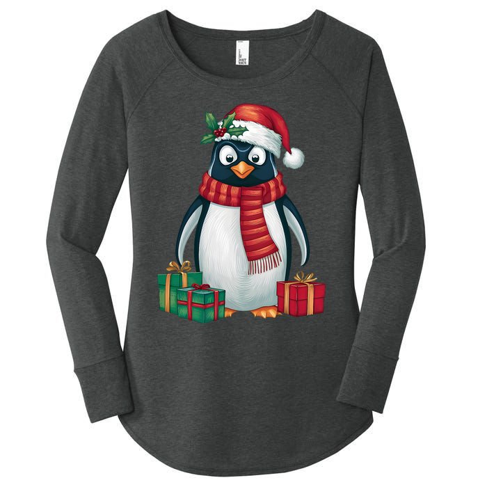 Penguin Lover Xmas Holiday Santa Emperor Penguin Christmas Women's Perfect Tri Tunic Long Sleeve Shirt