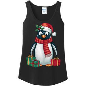 Penguin Lover Xmas Holiday Santa Emperor Penguin Christmas Ladies Essential Tank