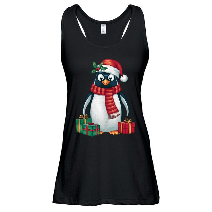 Penguin Lover Xmas Holiday Santa Emperor Penguin Christmas Ladies Essential Flowy Tank